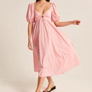 NWT!!! Abercrombie & Fitch O-Ring Puff Sleeve Pink Midi Dress - Large